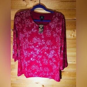 JM Collection Red Floral Women's Tunic